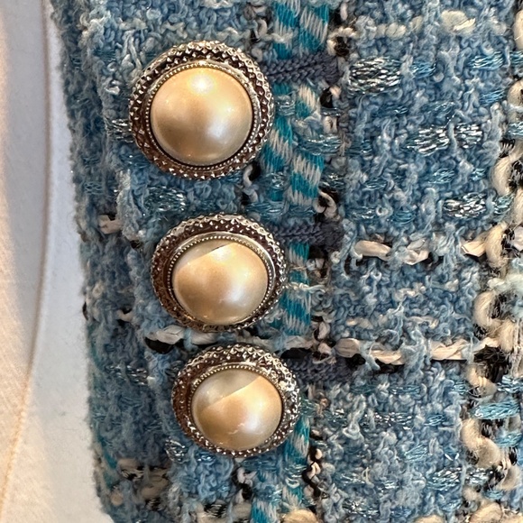 ALESSANDRA RICH light blue Checked Tweed Cropped Jacket size 0 *LIKE NEW - Picture 6 of 16